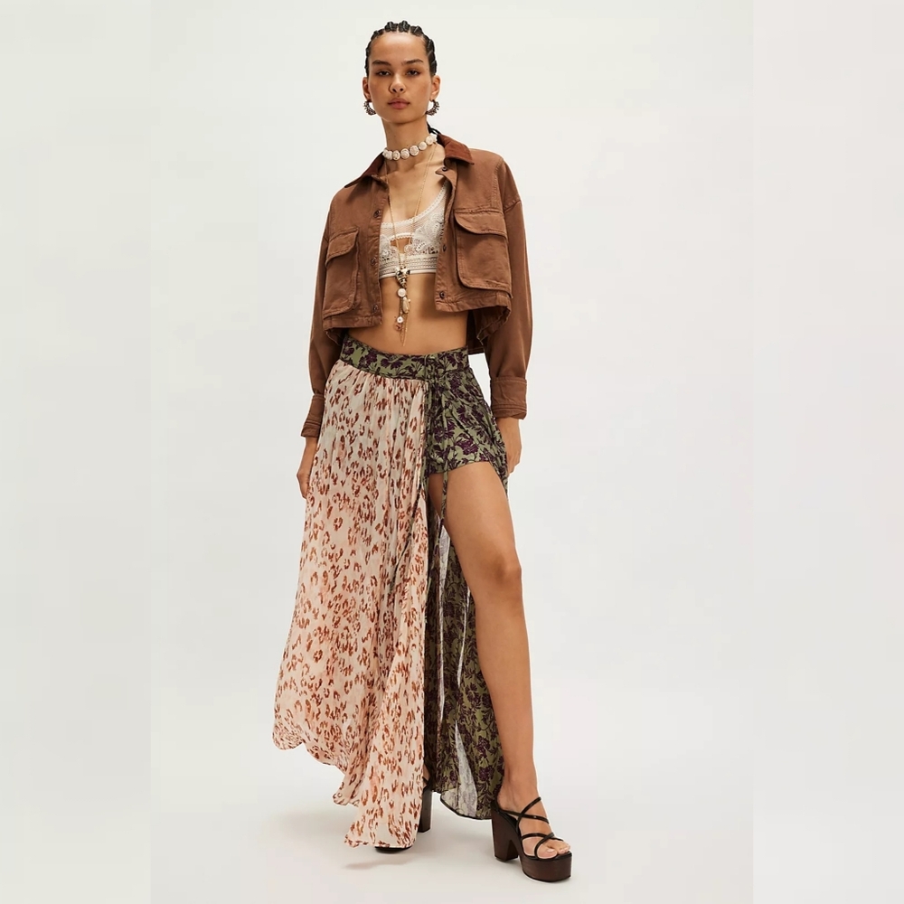Free People Oasis Maxi Skort Fern Combo Green‎ And White Women's Size 12
